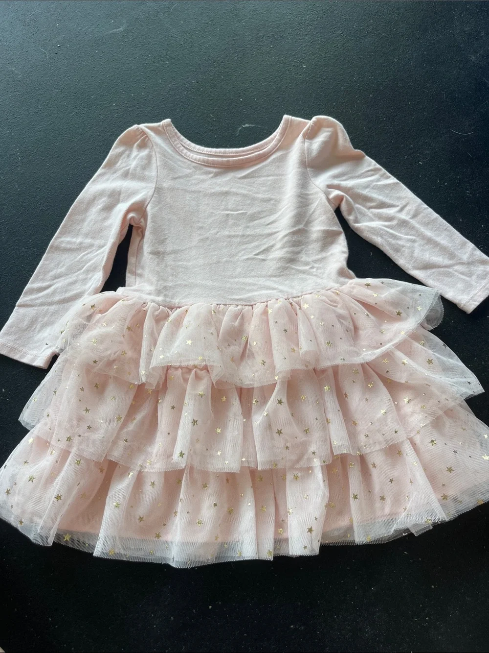Cat & Jack Pink Long-Sleeve Tulle Star Tiered Dress
